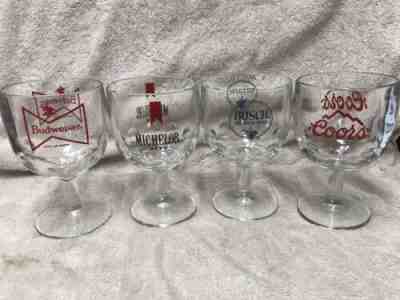 4 MIXED STEM THUMBPRINT GOBLET BEER GLASSES Busch Coors Michelob Budweiser