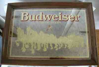 FABULOUS LARGE BUDWEISER KING OF BEERS CLYDESDALE HORSE FRAMED MIRROR 1988