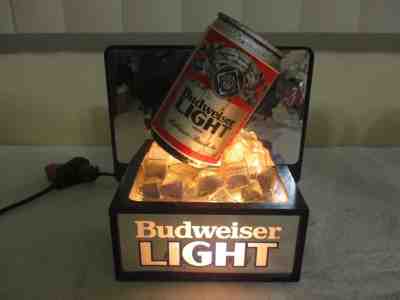 Vtg 3D Budweiser Lite Beer Can Mirror Sign Topper Lighted Tavern Advertisement