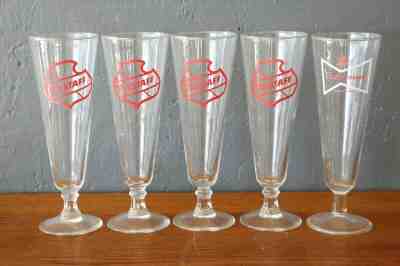 lot of 5 Vintage Beer Glasses Falstaff Budweiser Brewery Bar Kitchen Mugs Cups