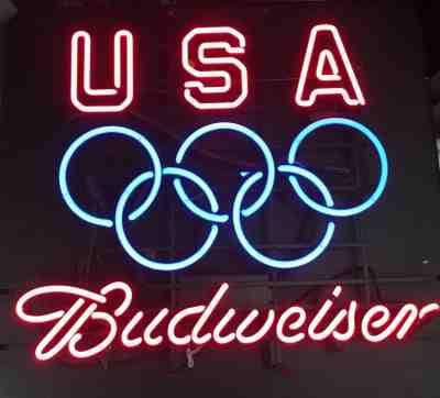 Original Vintage USA Olympic Budweiser Neon Light Beer Sign Bud Anheuser-Busch