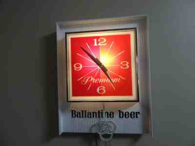 VINTAGE 1967 BALLANTINE BEER LIGHT UP WALL CLOCK MOTION PENDULUM NICE