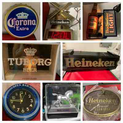 vintage beer bar light sign lot of 8 heineken budweiser tuborg corona bud light