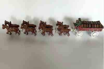 BUDWEISER CLYDESDALE DISPLAY WAGON HORSES CAST IRON WOOD BARRELS VINTAGE 