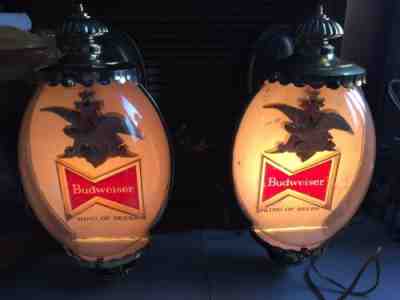 Vintage A Pair Of Budweiser Lighted Beer Wall Sconces