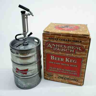 ERTL COLLECTIBLES MINIATURE BUDWEISER BEER KEG METAL BANK- BEER MONEY