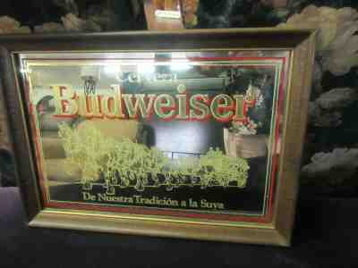 VINTAGE CERVEZA BUDWEISER BEER CLYDESDALE MIRROR From Our Tradition to Yours