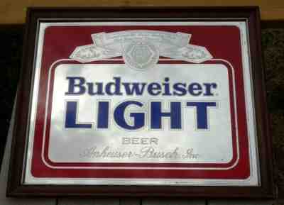 1980s RARE PRE BUD LIGHT BUDWEISER LIGHT BEER MIRROR SIGN ANHEUSER BUSCH INC