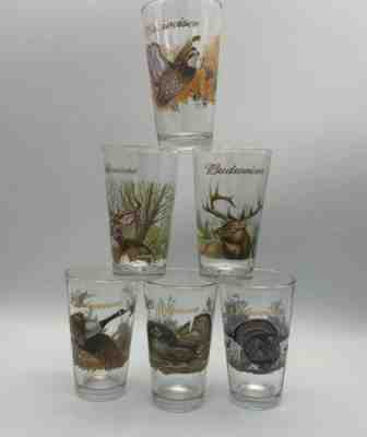 16 Oz Pint Budweiser Beer Glasses Wildlife Scenes Vtg 1999 Elk Deer turkey Quail