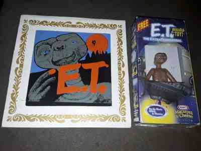 Vintage E.T. Carnival FAIR PRIZE Glass Picture  80s & Kraft macaroni E.T. Box