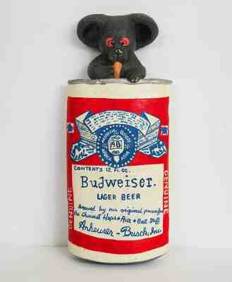 Budweiser Beer Vintage Advertising Wall Plaque Plaster Can With Mouse Sign 1974