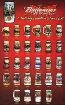 1980-2012 *BUDWEISER* Collectors Holiday Beer Stein Mug Set Collection never