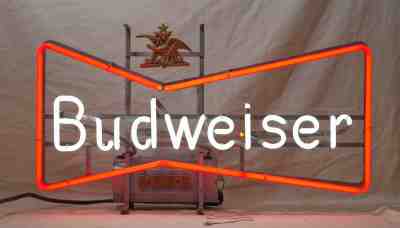 Antique 1960's Budweiser Ruby Red Bow Tie Beer Neon Bar Restaurant Sign 27 x 15