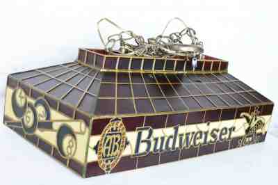 VINTAGE RARE BUDWEISER STAINED GLASS POOL TABLE HANGING LIGHT SIGN 29