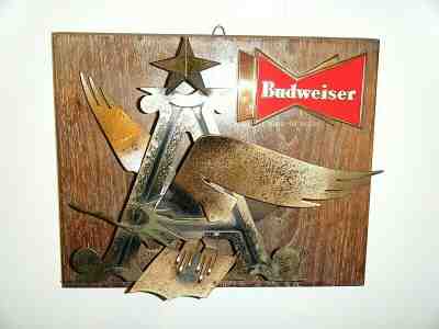 Rare Budweiser Beer Vtg 1957 Wood 3D Metal Eagle A Sign Plaque Anheuser - Busch