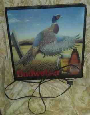 VINTAGE BUDWEISER BUD BEER PHEASANT in MOTION BAR LIGHT HUNTING SIGN.