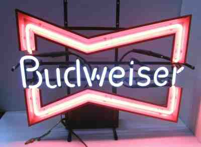 VINTAGE BUDWEISER BEER BOW TIE NEON ADVERTISING BAR SIGN EVERBRITE 051-265 WORKS