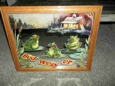 RARE 1995 Bud weis er Budweiser FRAMED MIRROR Sign  Bayou Frogs 22 X19  W/FRAME