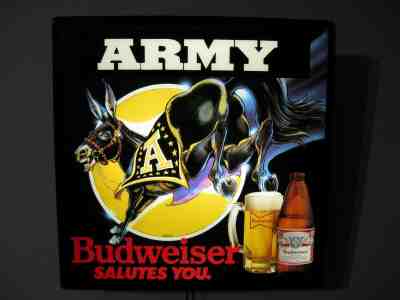 NEW VTG BUD BUDWEISER BEER U.S. ARMY MULE MASCOT IN MOTION BAR LIGHT PUB SIGN A+