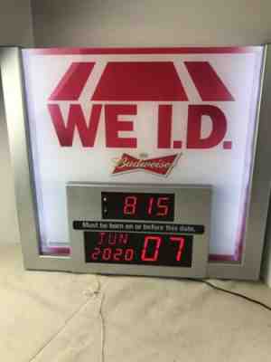 Budweiser WE ID Digital SIGN Light Clock Born Before Date ID~NICE~ 20 x 18 (#26)