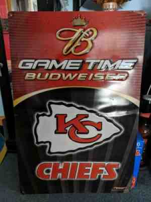 BUDWEISER BEER Game Time 2004 Kansas City Chiefs Tin Metal Sign Embossed 18