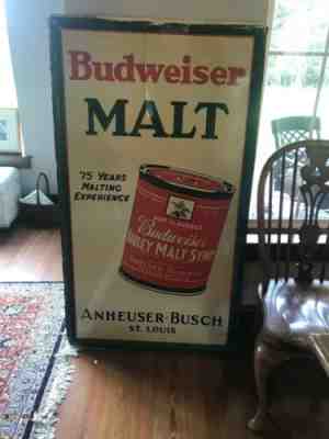 Vintage Huge Large Tin Metal Budweiser Malt Beer Sign Anheuser Busch