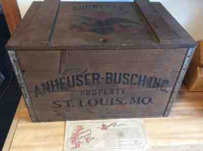 Vintage BUDWEISER ANHEUSER BUSCH CENTENNIAL WOODEN BEER CRATE With Certificate 