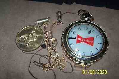 1950's BUDWEISER Revolving Light-Up POCKET WATCH w/Lady with Beer by SYNCHRON