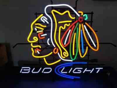 2009 Bud light beer Chicago Blackhawks NHL hockey neon light up bar sign 