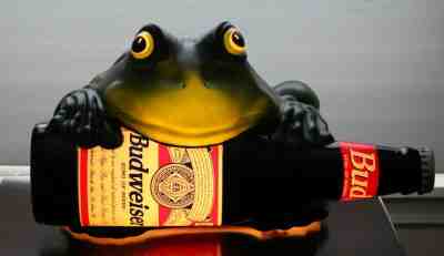 Budweiser Beer Lighted Talking Frog motion activated 1995 New in Box BUD WEIS ER