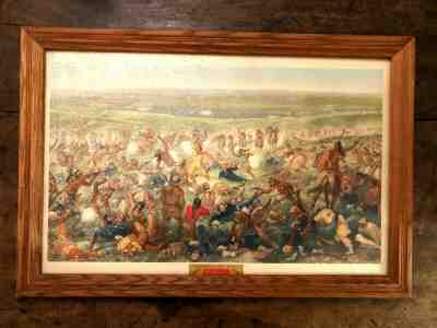 Vintage c.1952 Custers Last Fight Budweiser Beer Litho  ~ Under Glass  & Framed