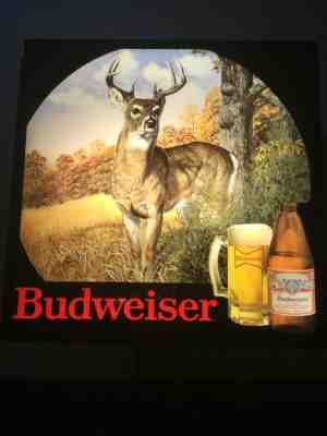 RARE! VTG BUDWEISER BEER DEER BUCK IN MOTION OUTDOORS HUNTING BAR LIGHT PUB SIGN