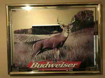 Rare Budweiser Whitetail Deer Mirror Size 33" x 25 Gold Frame