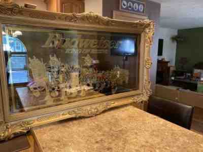 Vintage GOLD Budweiser collectibles large bar mirror with Clydesdale horses