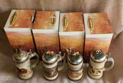 Complete Set 4 Anheuser Busch ANIMALS OF THE PRAIRIE Lidded Stein Series 1997 