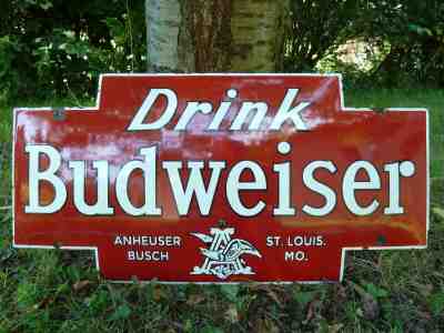 BUDWEISER Porcelain Sign Advertising Vintage Button 27