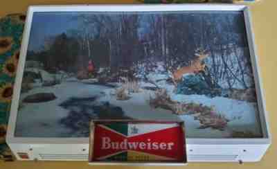 1950's ULTRA RARE Budweiser King Of Beers Deer Hunting Lighted Sign 16”X20