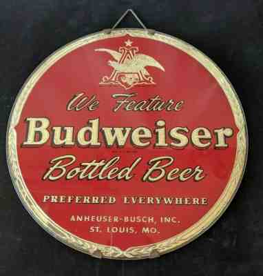 We Feature BUDWEISER Bottled Beer Reverse Painted Sign 10.5