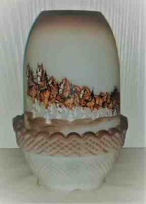 Fenton Art Glass Budweiser Clydesdales Fairy Lamp Orig Tag Excellent Condition