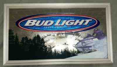  BUD LIGHT BUDWEISER 32.5 x18.5 in.BEER MIRROR  ANHEUSER BUSCH Snowmobile SIGN 