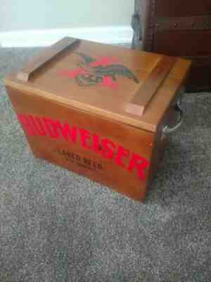 Budweiser Anheuser Busch Wooden Beer Crate Box 1876 COOLER with handles