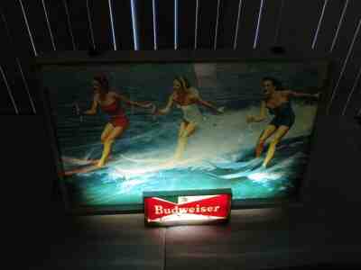 Budweiser Beer sign Lighted GIRLS SWIM SUITS Water Skiing VINTAGE RARE