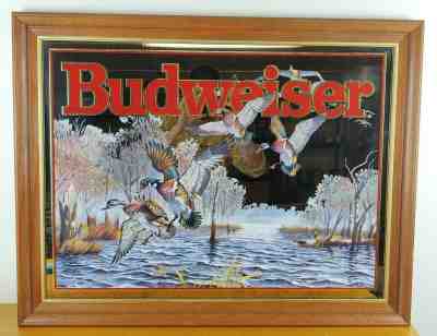 RARE 1997 LARGE BUDWEISER BEER  MIRROR DUCKS WILDLIFE 35 3/4 X 28”