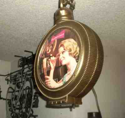 Vtg. 1959 Double Sided Hanging Budweiser Beer Lighted Pocket Watch Style Sign