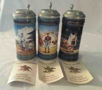 Budweiser Sports Legends 1991 1992 1993 Entire Series of Lidded Steins with COAs