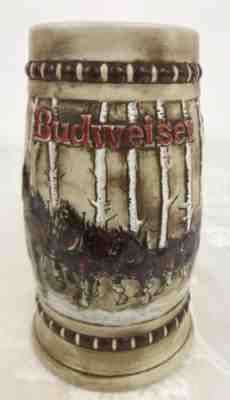 1981 Budweiser Snowy Woodland Clydesdales Holiday Stein Ceramarte made in brazil