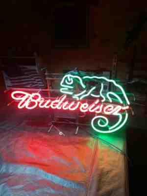 Vintage Budweiser Louie The Lizard Neon Sign RARE Made In USA 30x20 2001