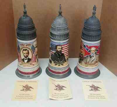 COMPLETE ANHEUSER-BUSCH BUDWEISER CIVIL WAR STEIN COLLECTION CS181, CS188, CS189