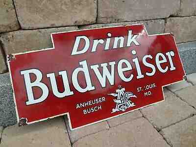 BUDWEISER porcelain sign advertising vintage domed 27