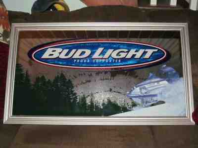  BUD LIGHT BUDWEISER 32.5 x18.5 in.BEER MIRROR  ANHEUSER BUSCH Snowmobile SIGN 